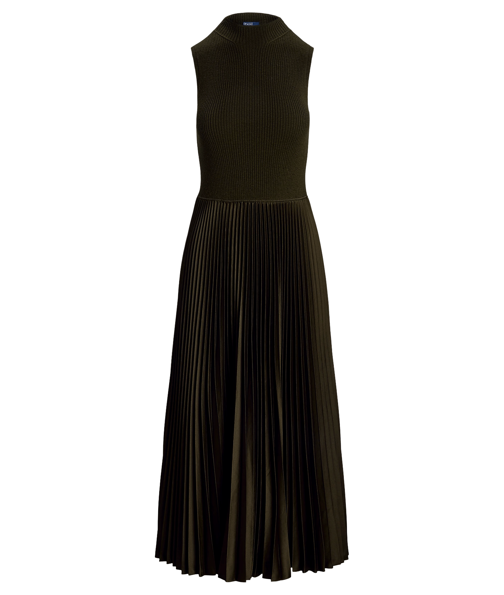 Pleated Sleeveless Mockneck Dress - Green  Robert Goddard