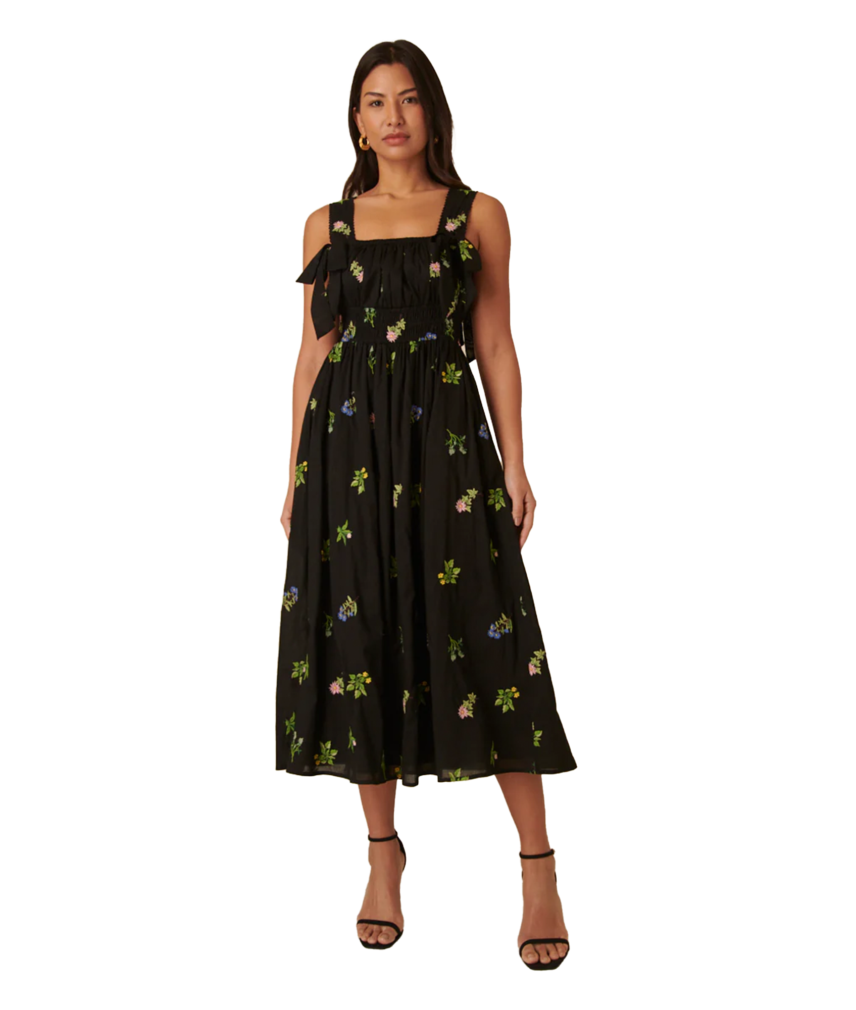 Dallas Midi Dress Embroidered Black – Robert Goddard