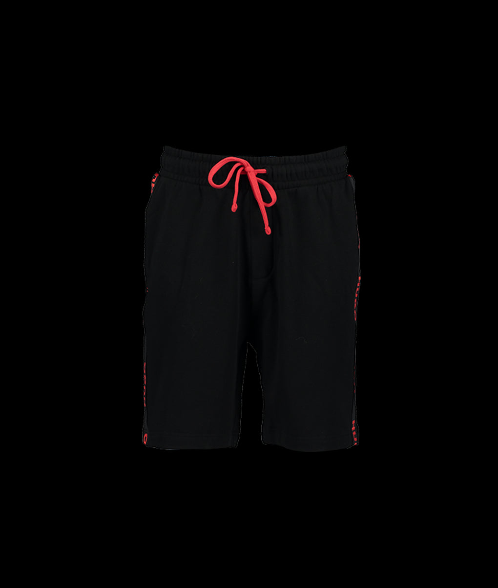 Cotton-terry Shorts with Embroidered Logos and Drawstring Waist - Black