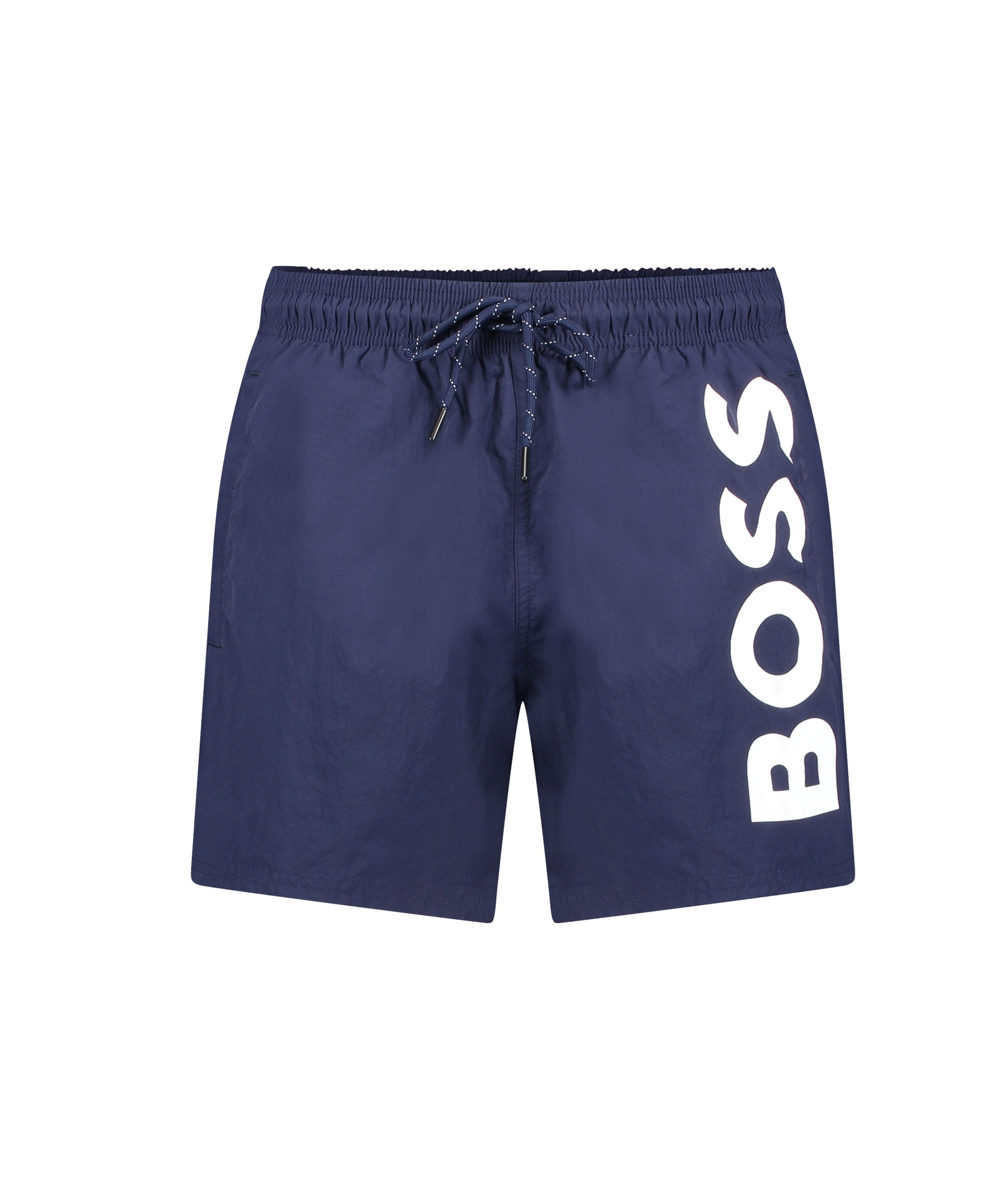 Quick-Drying Swim Shorts with Contrast Logo - Navy
