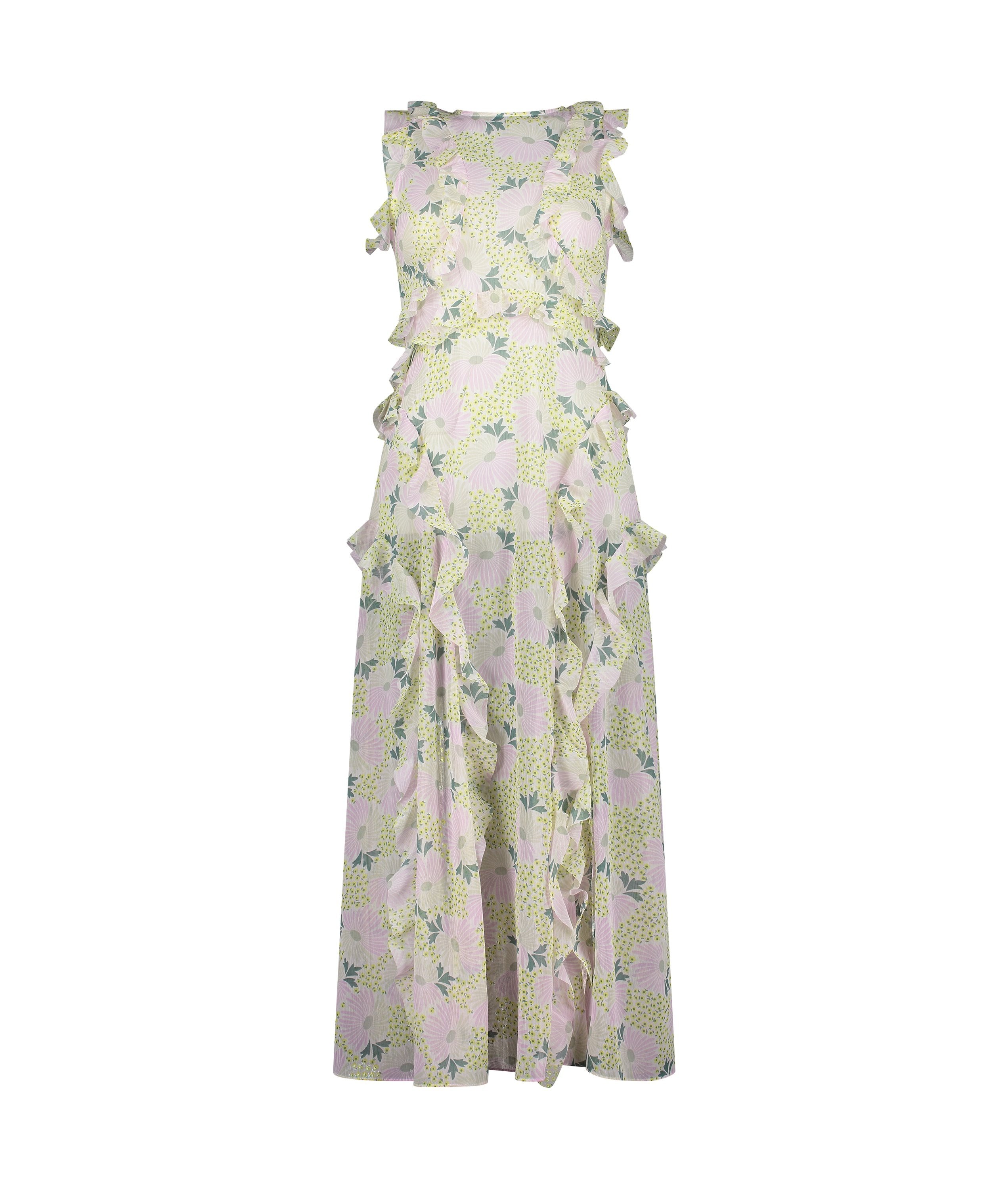 Calinia Sleeveless Waterfall Ruffle Midi Dress - Lilac