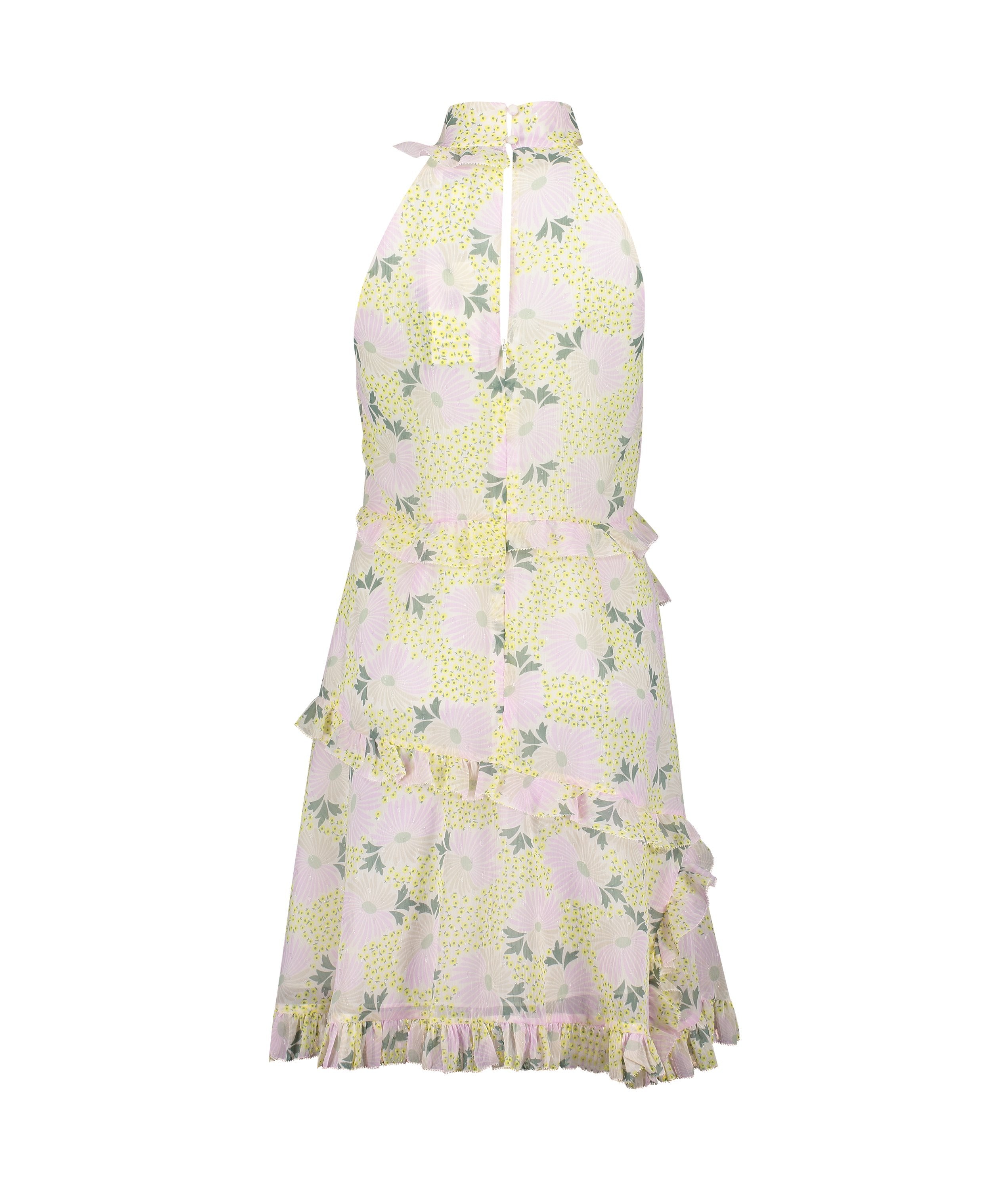 Suttonn Twist Neck Frill Detail Mini Dress - Light Yellow